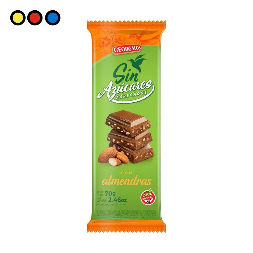 Display x10 de Chocolate Georgalos Sin Azúcares Agregados sabor almendra, 70 g - Distribuidora Pop