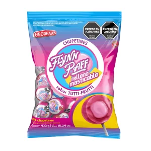 Bolsa de 24 chupetines Flynn Paff Tutti Frutti con relleno masticable, 432 g - Distribuidora Pop