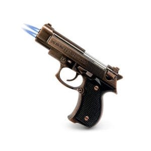 Encendedor catalítico con forma de pistola en metal bronce con doble llama turbo - por mayor en Distribuidora Pop