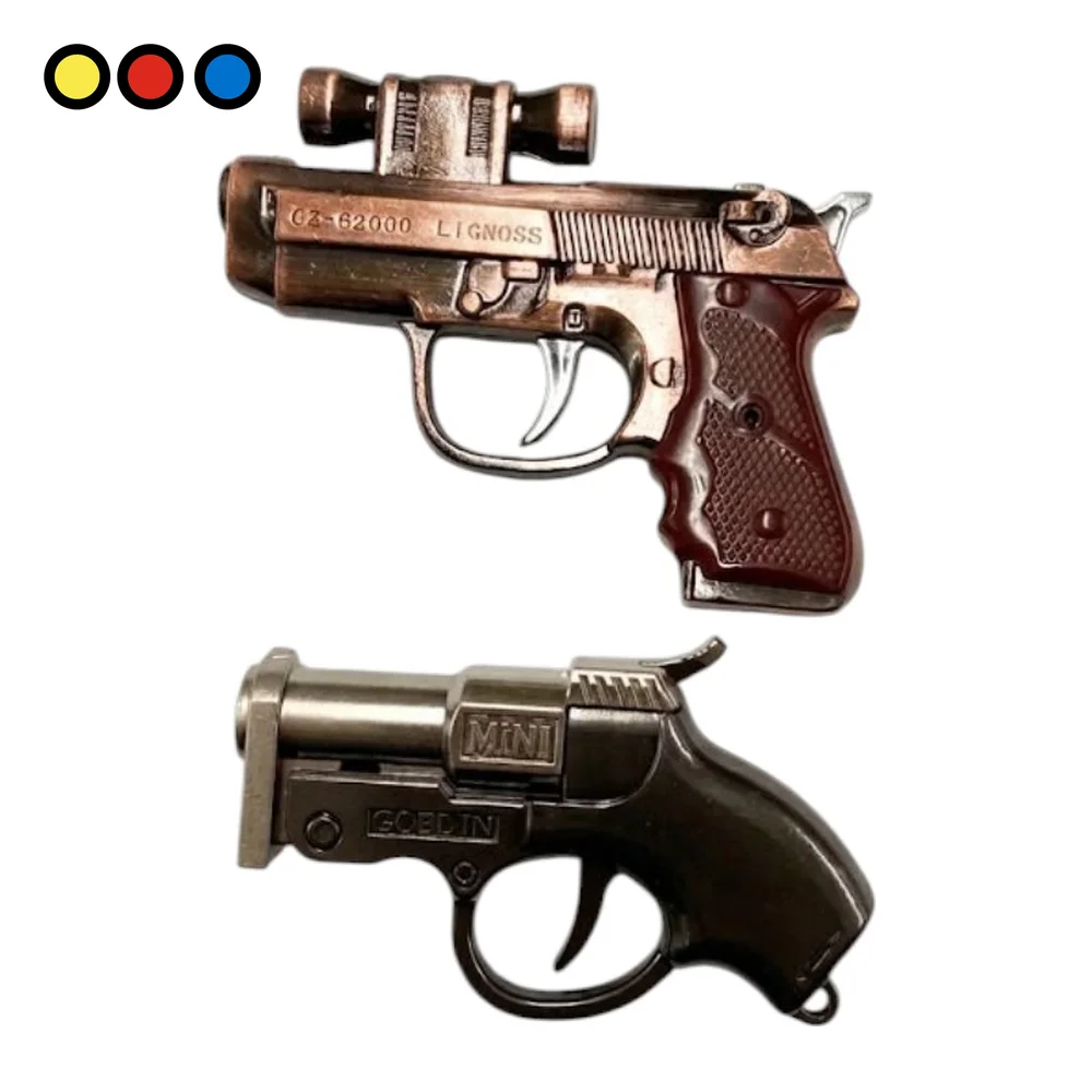 Encendedor catalítico con forma de pistola mini de metal, en sus dos diseños cobre y gris - por mayor en Distribuidora Pop