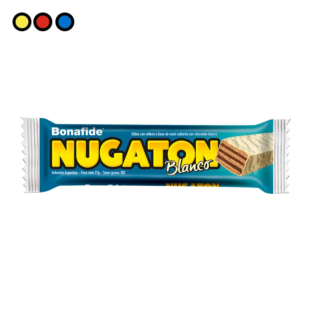 Oblea Nugaton Blanco Bonafide 27 g, relleno de maní cubierto con chocolate blanco - Distribuidora Pop