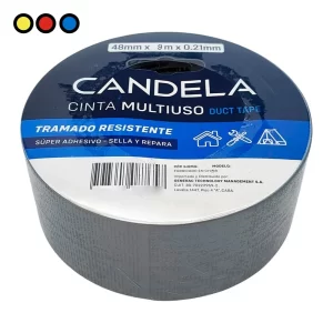 Cinta multiuso duct tape Candela plateada, 48 mm x 9 m por mayor - Distribuidora Pop