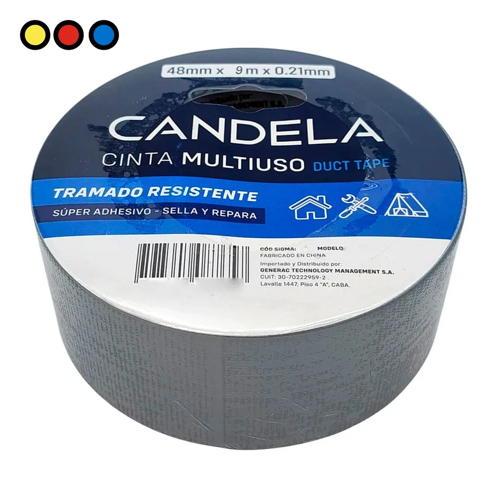 Cinta multiuso duct tape Candela plateada, 48 mm x 9 m por mayor - Distribuidora Pop