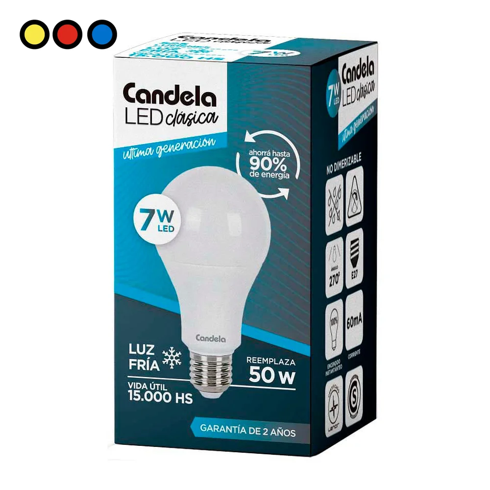 Lámpara LED Candela Clásica 7W luz fría rosca E27 por mayor - Distribuidora Pop