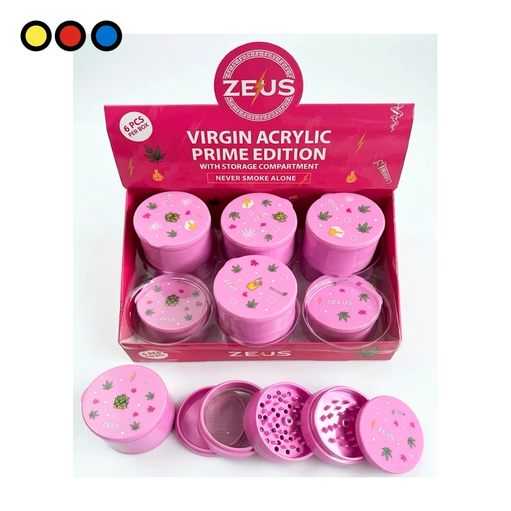 Picador Zeus acrílico rosa de 5 partes con tamiz, desarmado junto a su caja exhibidora de 6 - por mayor en Distribuidora Pop